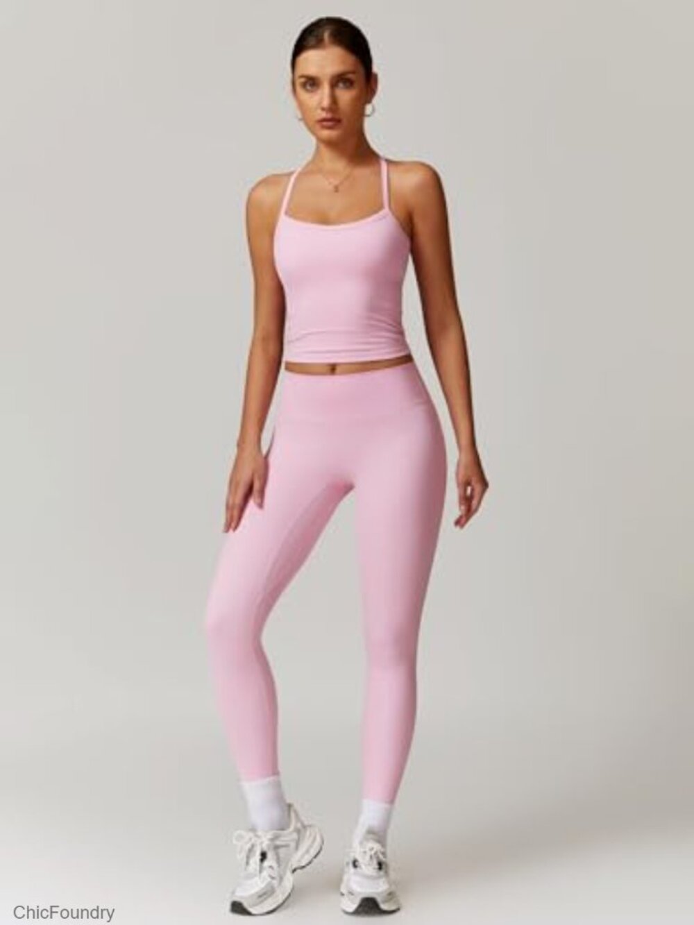 2 Piece High Waist Leggings & Sports Bra Tank Top Workout Set - Picture 3 of 7